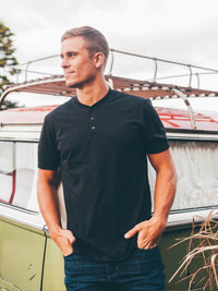 Black Short Sleeve Henley