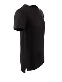 Split Hem Longline Black Crew Neck