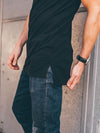 Split Hem Longline Black Crew Neck